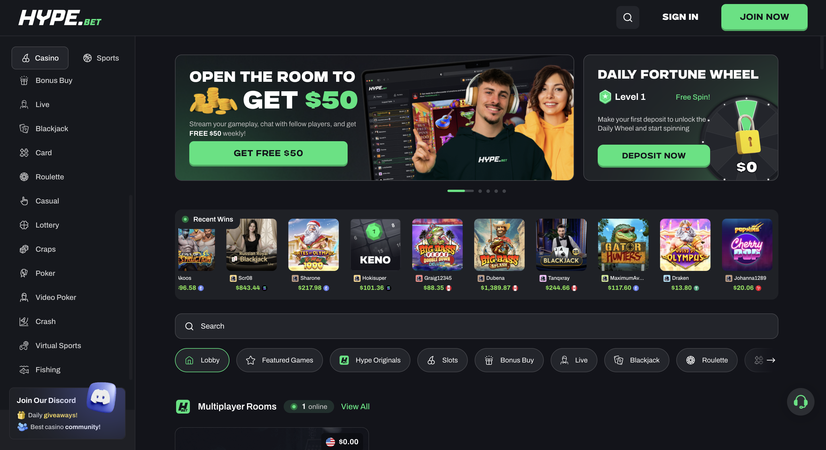 HypeBet casino screenshot